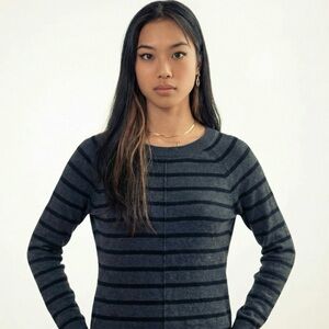 Ann Taylor Black and Gray Striped Sweater